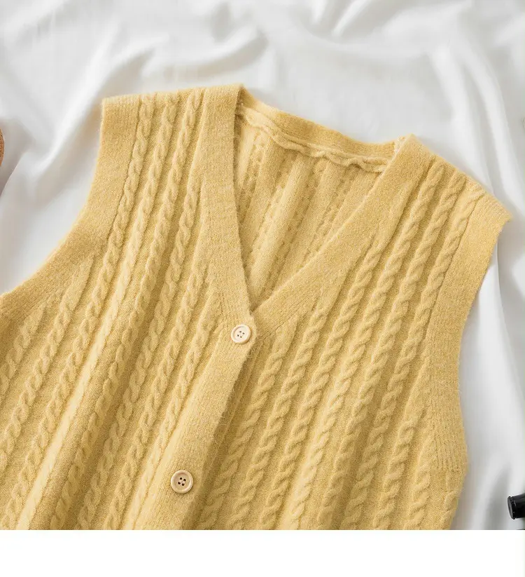 Women's V-Neck Twist Knitted Vest Beige — feature 30