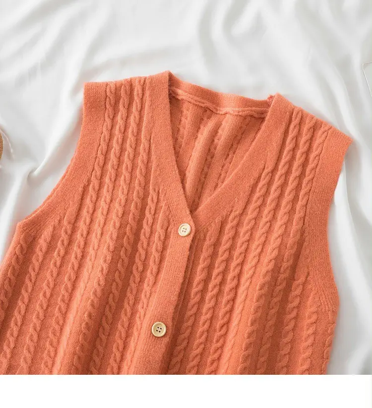 Women's V-Neck Twist Knitted Vest Beige — feature 33