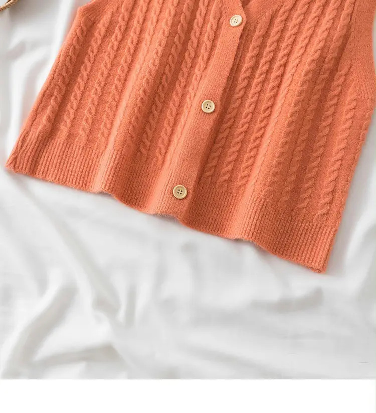 Women's V-Neck Twist Knitted Vest Beige — feature 34