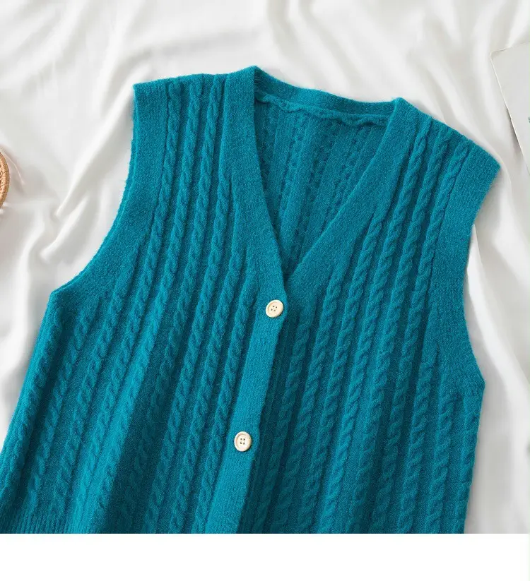 Women's V-Neck Twist Knitted Vest Beige — feature 36