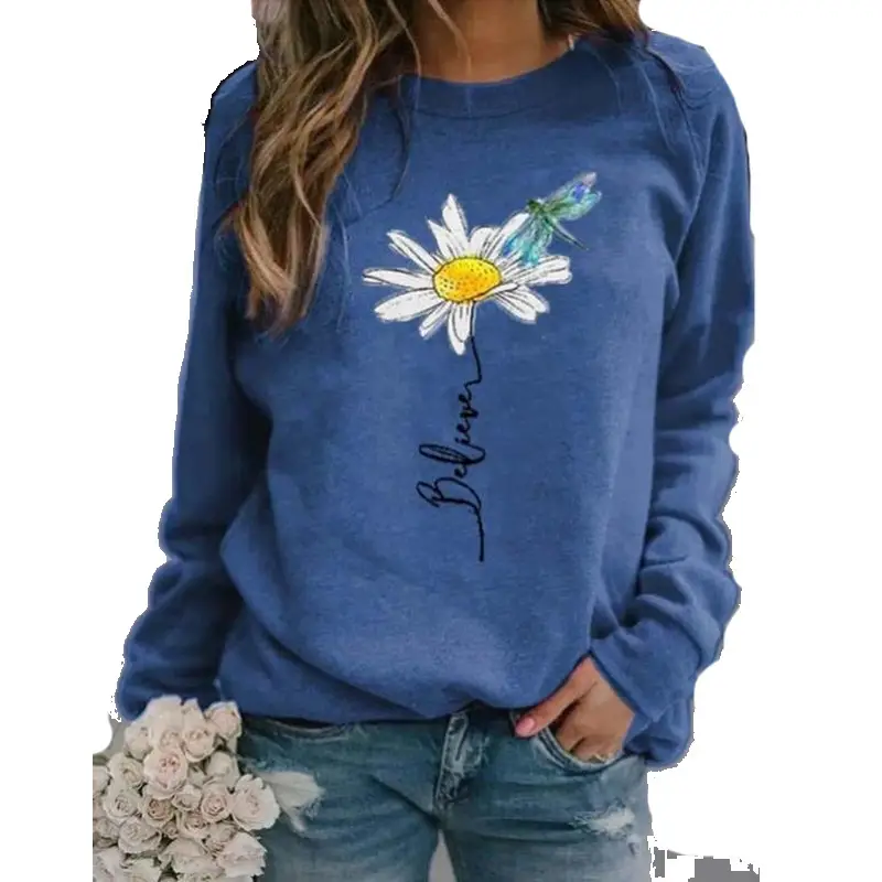 Green Daisy Printed Sweatshirt for Women Long Sleeve - Image 6