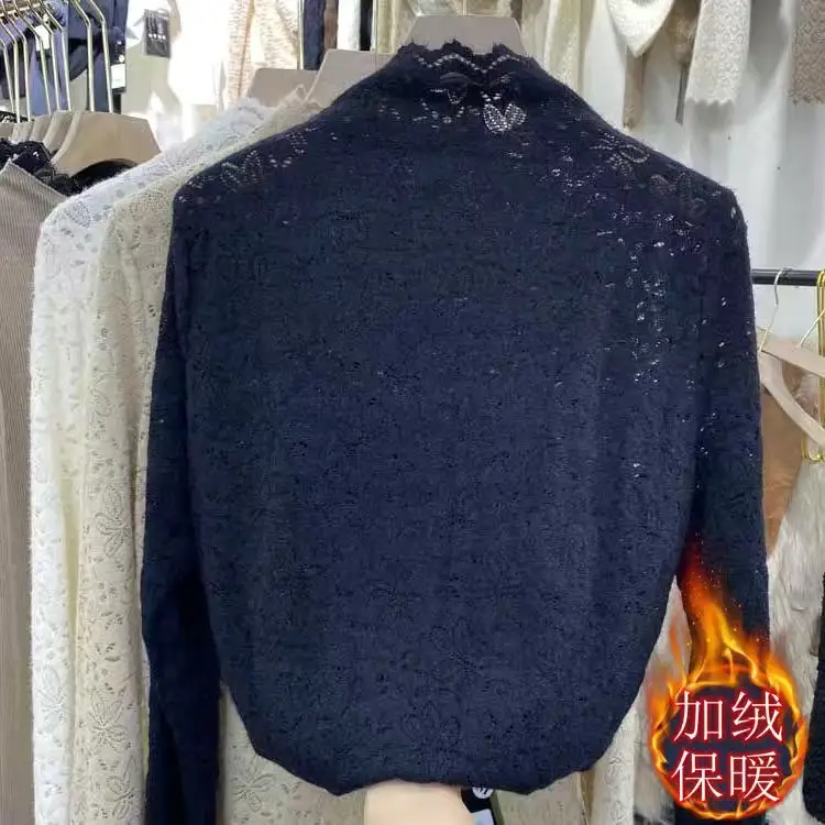 Women Velvet Lace Collar Shirt 2024 Spring New - Image 5