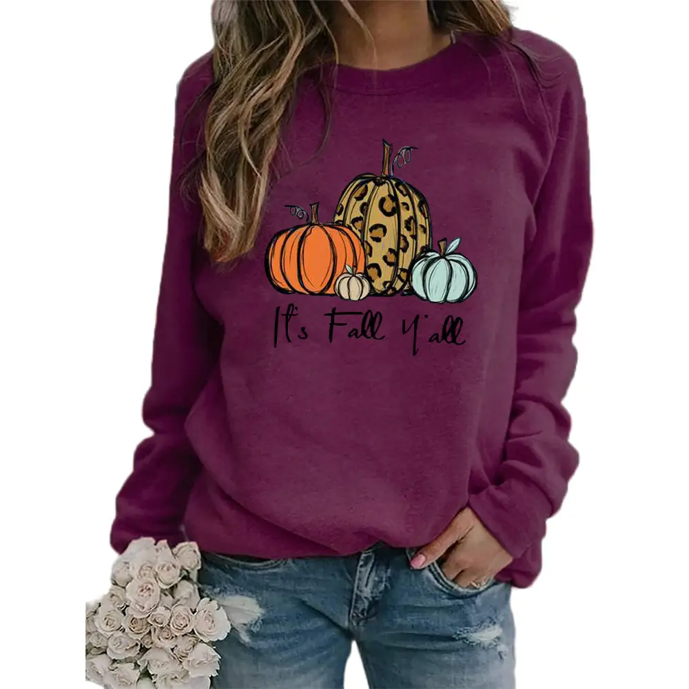 Women's Green Pumpkin Print Sweatshirt Long Sleeve