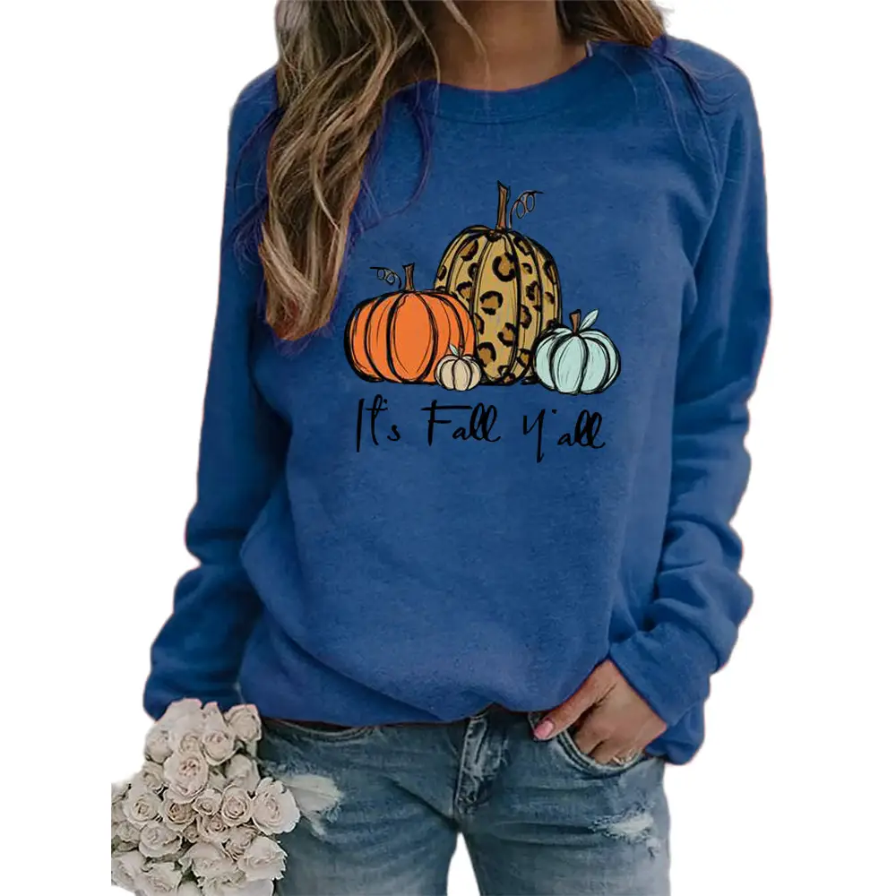 Women's Green Pumpkin Print Sweatshirt Long Sleeve