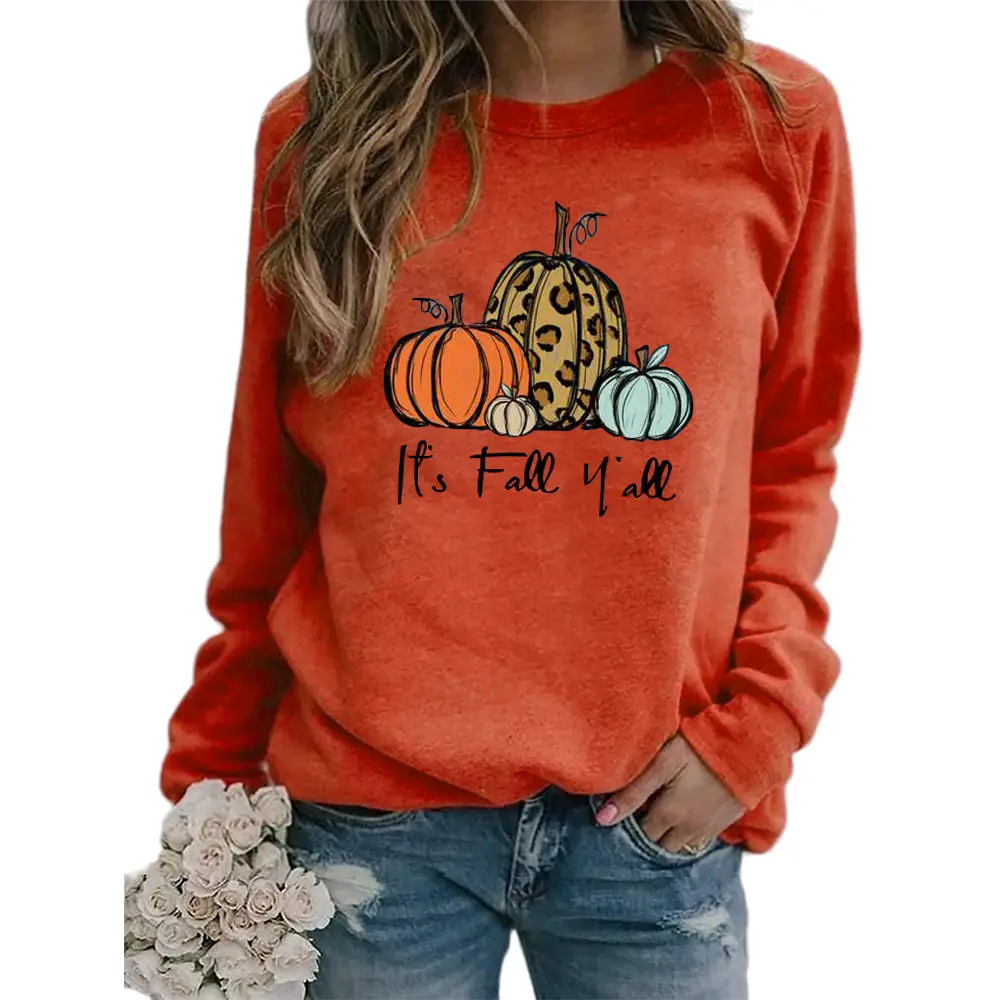 Women's Green Pumpkin Print Sweatshirt Long Sleeve