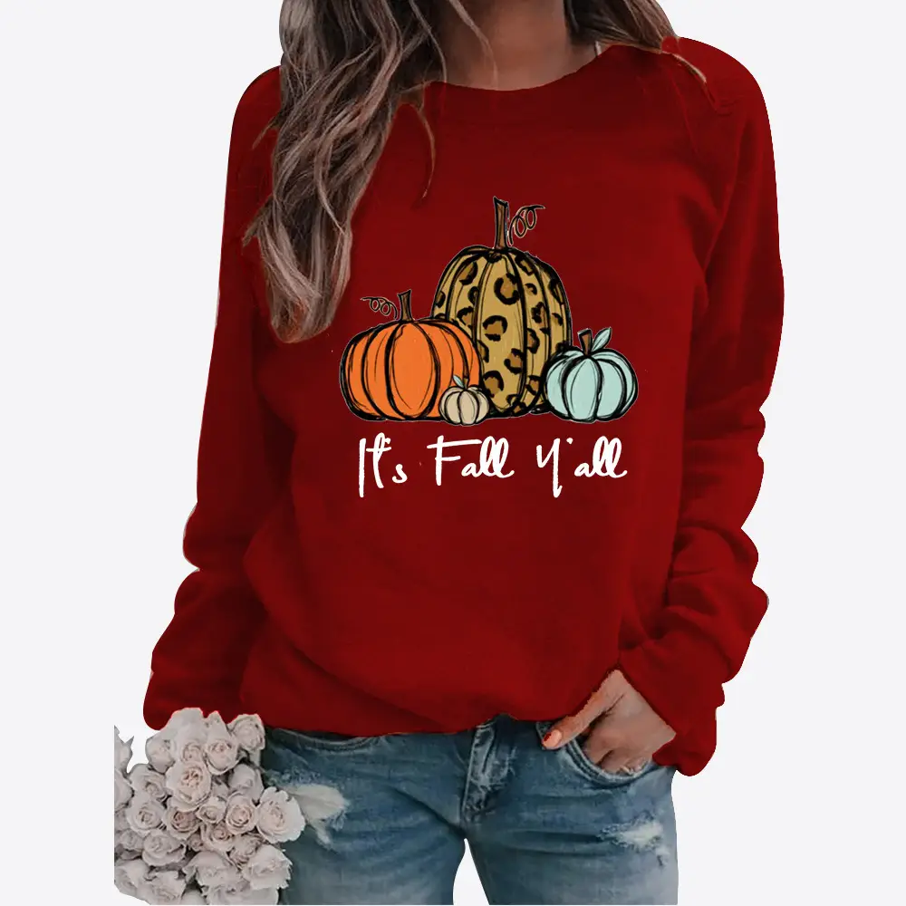 Women's Green Pumpkin Print Sweatshirt Long Sleeve — feature 12