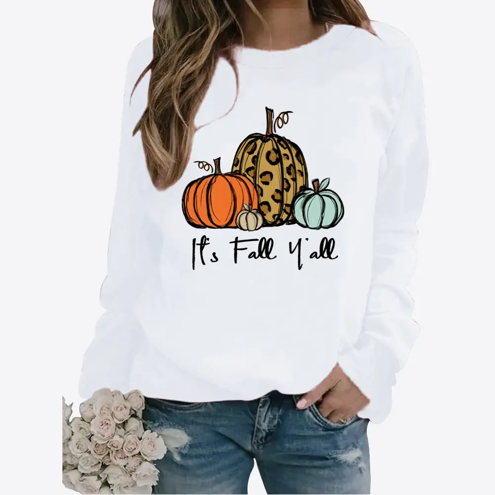 Women's Green Pumpkin Print Sweatshirt Long Sleeve — feature 7
