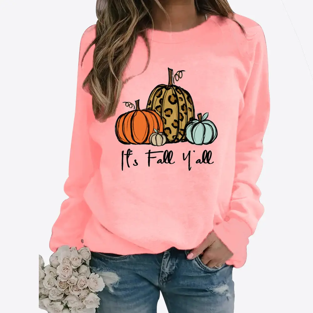 Women's Green Pumpkin Print Sweatshirt Long Sleeve — feature 8