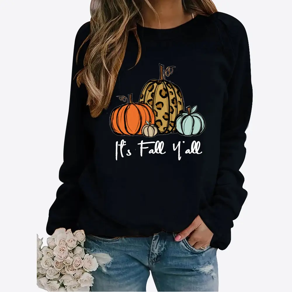 Women's Green Pumpkin Print Sweatshirt Long Sleeve — feature 9