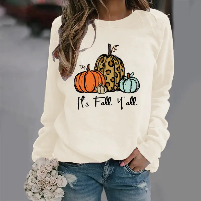 Women's Green Pumpkin Print Sweatshirt Long Sleeve