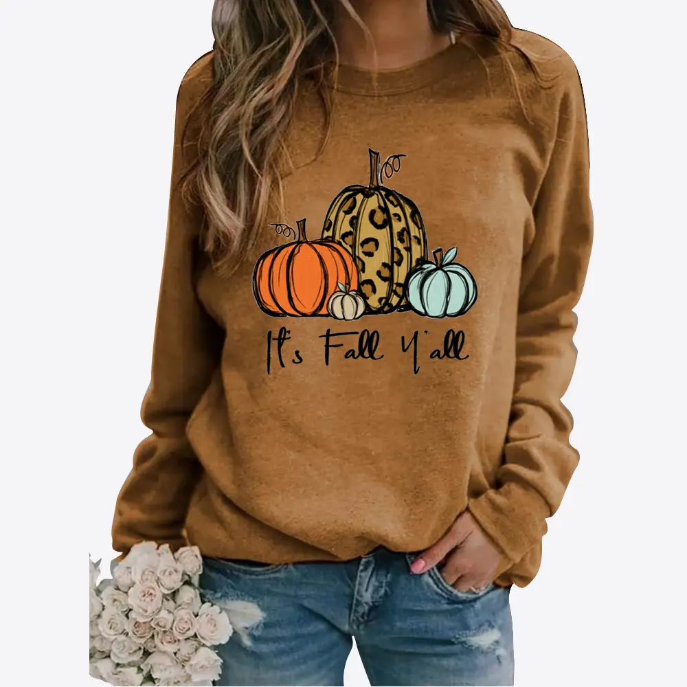 Women's Green Pumpkin Print Sweatshirt Long Sleeve