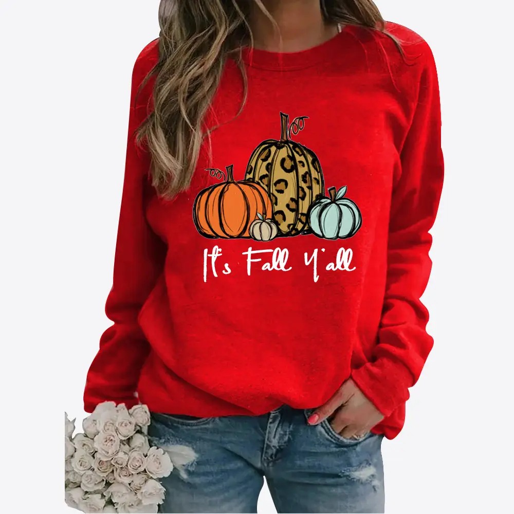 Women's Green Pumpkin Print Sweatshirt Long Sleeve