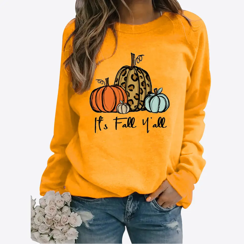Women's Green Pumpkin Print Sweatshirt Long Sleeve