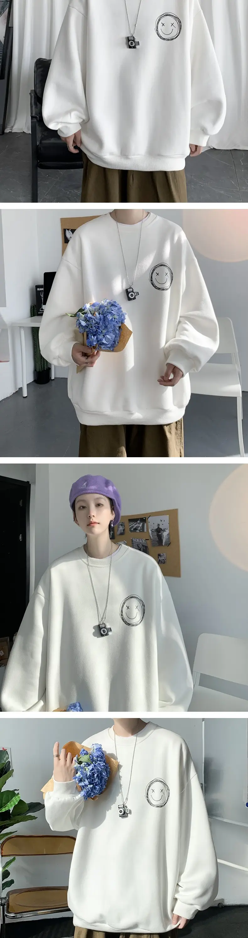 Men Grey Crewneck Sweatshirt with Printed Design — feature 3