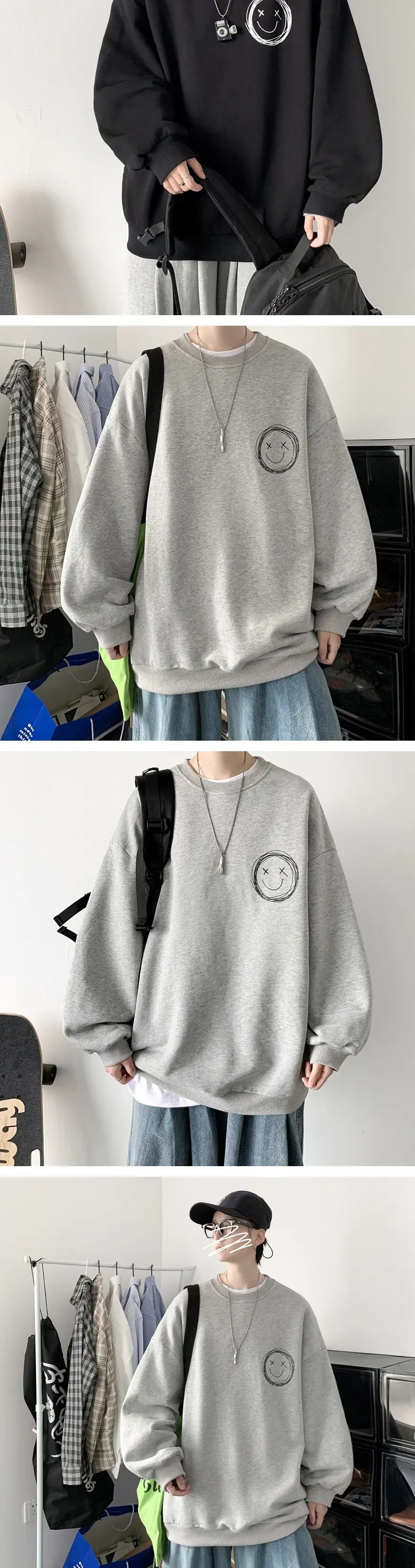 Men Grey Crewneck Sweatshirt with Printed Design — feature 6