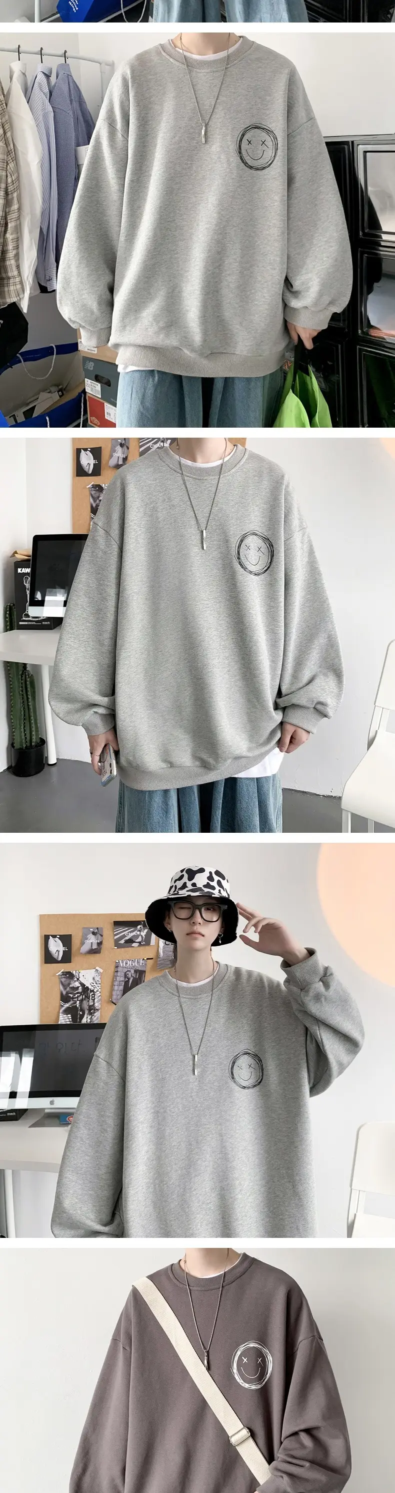 Men Grey Crewneck Sweatshirt with Printed Design — feature 7
