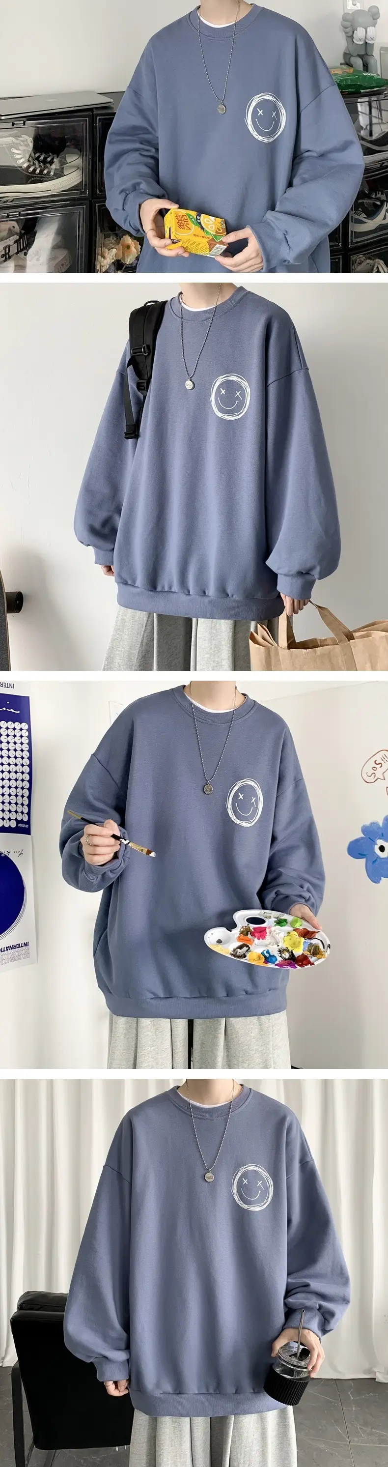 Men Grey Crewneck Sweatshirt with Printed Design — feature 9