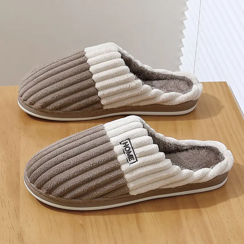 Home Cotton Slippers for Women Winter Large Size Striped Wool Slippers for Men Indoor Home Plush Warm Cotton Slippers for Men Wholesale - Image 11