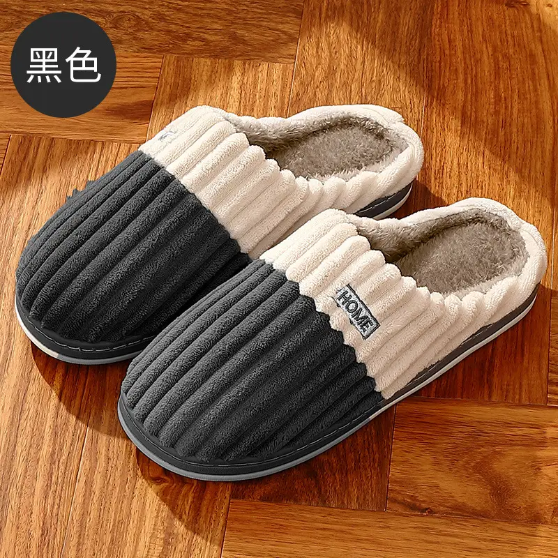 Home Cotton Slippers for Women Winter Large Size Striped Wool Slippers for Men Indoor Home Plush Warm Cotton Slippers for Men Wholesale - Image 3