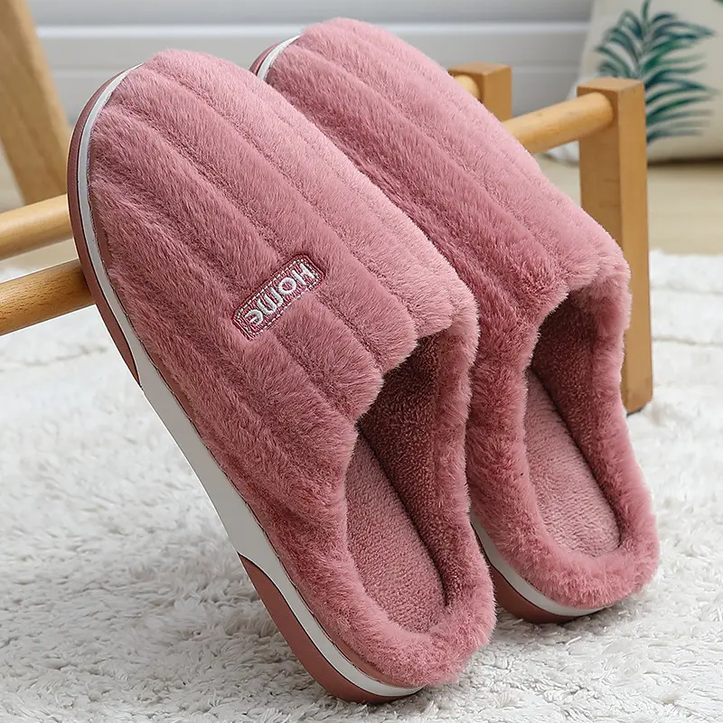 Home Cotton Slippers for Women Winter Large Size Striped Wool Slippers for Men Indoor Home Plush Warm Cotton Slippers for Men Wholesale - Image 5
