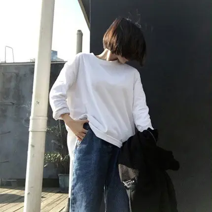 Women White Long Sleeve Round Neck T-Shirt Autumn Wear - Image 6