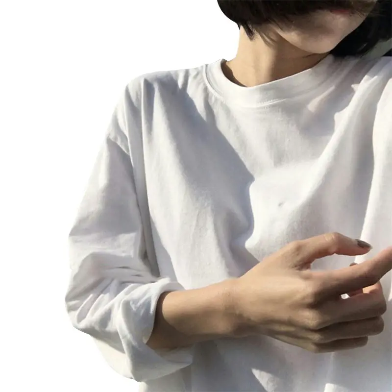 Women White Long Sleeve Round Neck T-Shirt Autumn Wear - Image 7