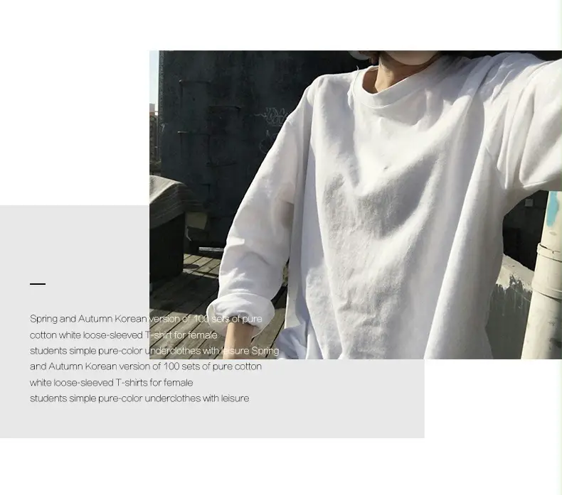 Women White Long Sleeve Round Neck T-Shirt Autumn Wear — feature 2