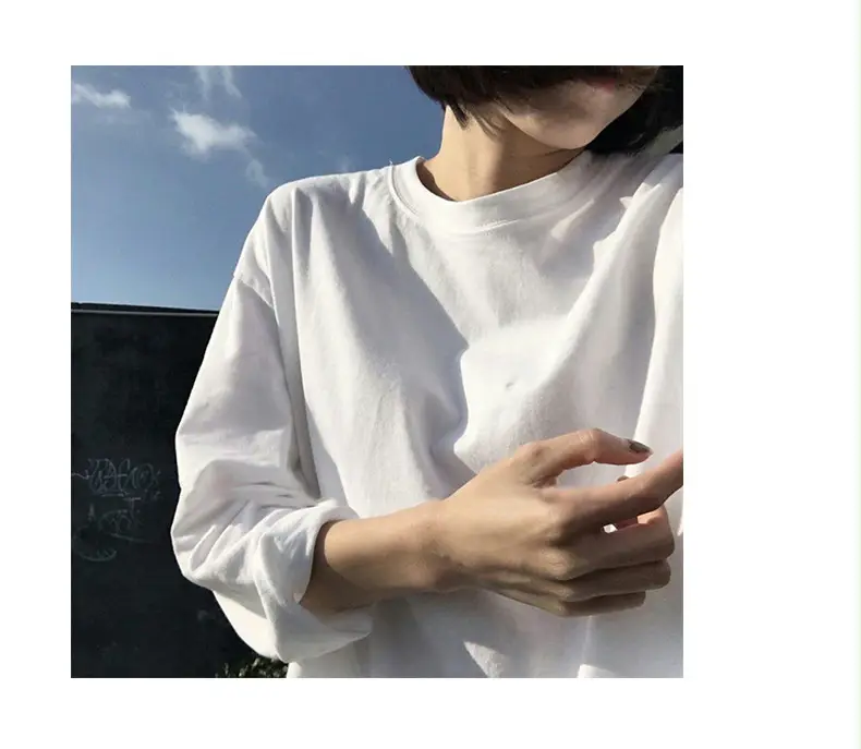 Women White Long Sleeve Round Neck T-Shirt Autumn Wear — feature 5