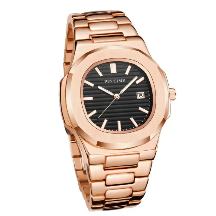 Gold Men's Watch with Blue Dial & Steel Band