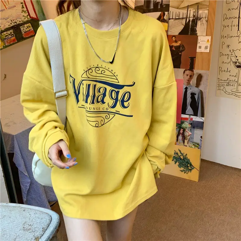 Women 2022 Yellow Letter Printed Sweatshirt Top — feature 11