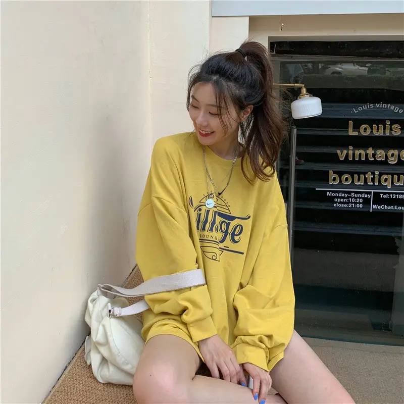 Women 2022 Yellow Letter Printed Sweatshirt Top — feature 12