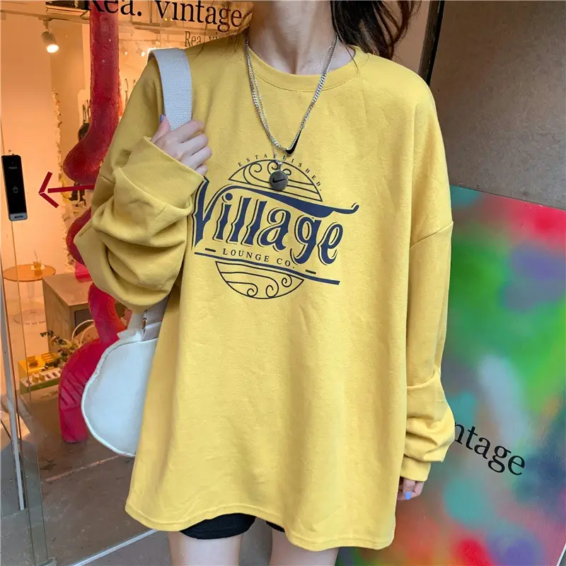 Women 2022 Yellow Letter Printed Sweatshirt Top — feature 5