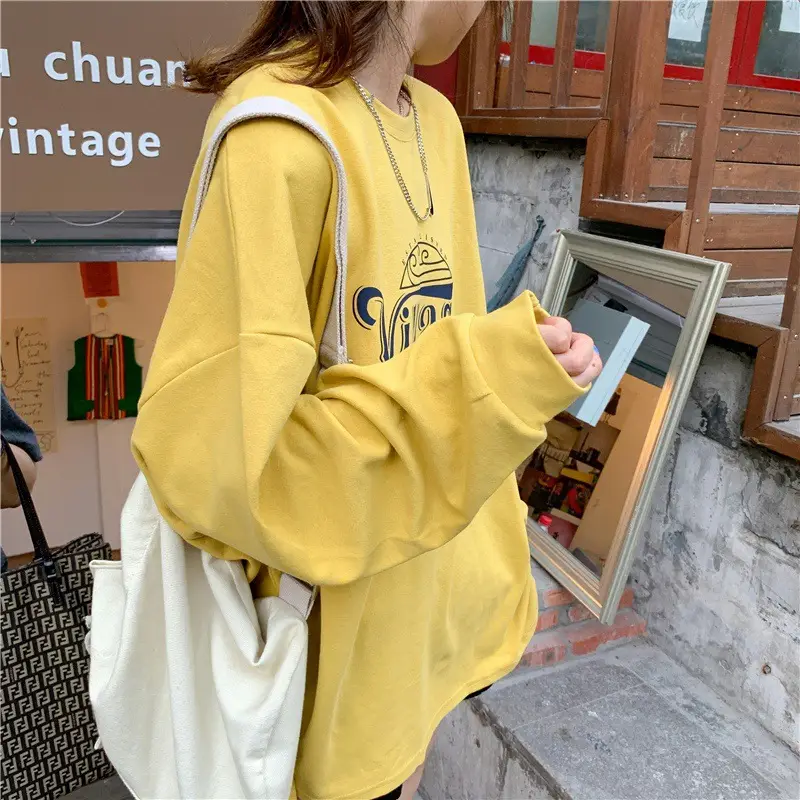 Women 2022 Yellow Letter Printed Sweatshirt Top — feature 7