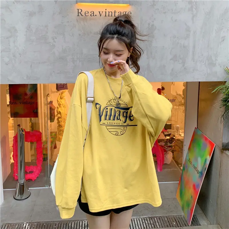 Women 2022 Yellow Letter Printed Sweatshirt Top — feature 8