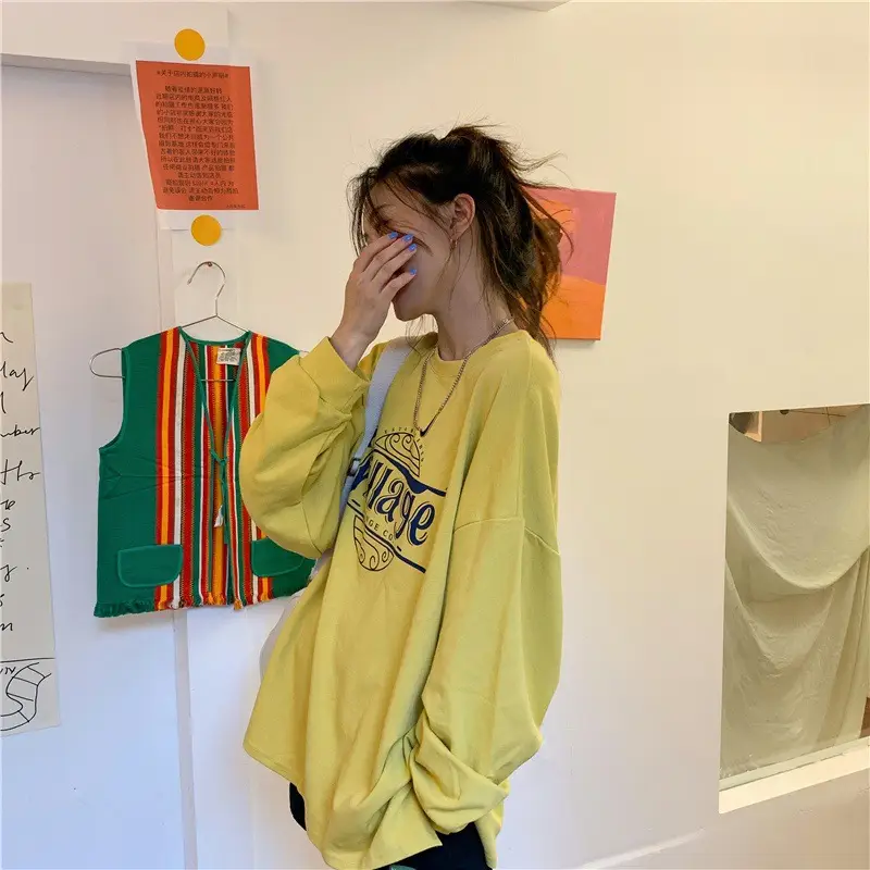 Women 2022 Yellow Letter Printed Sweatshirt Top — feature 9
