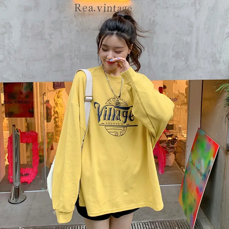 Women 2022 Yellow Letter Printed Sweatshirt Top - Image 2