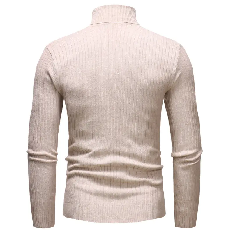 Men's White Striped Turtleneck Sweater M012 — feature 17
