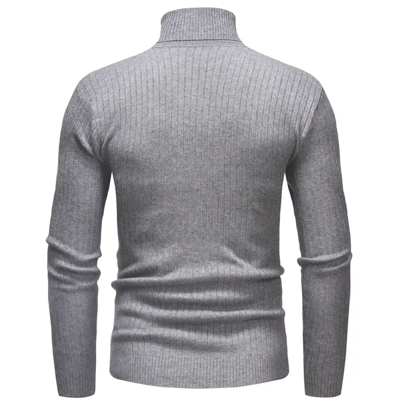 Men's White Striped Turtleneck Sweater M012 — feature 21