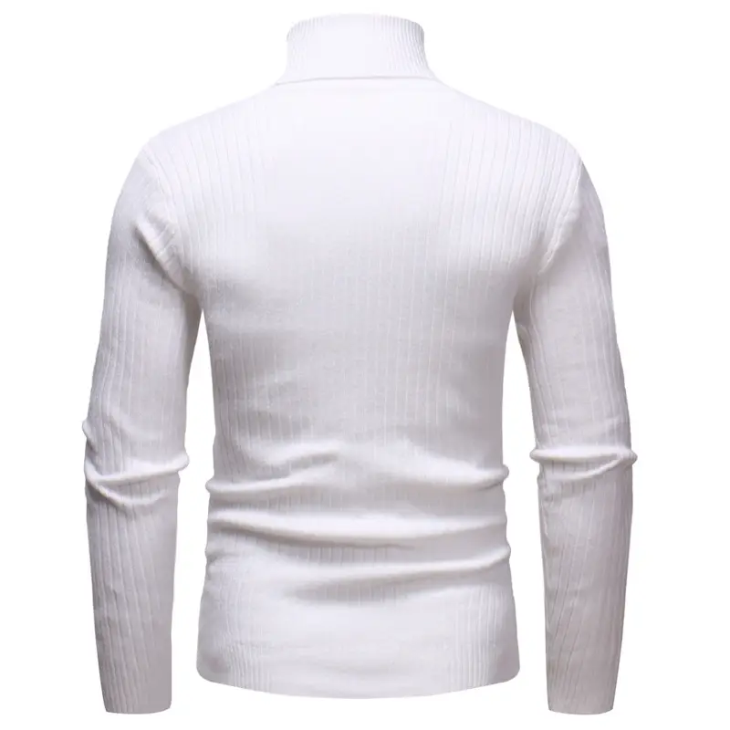 Men's White Striped Turtleneck Sweater M012 — feature 25