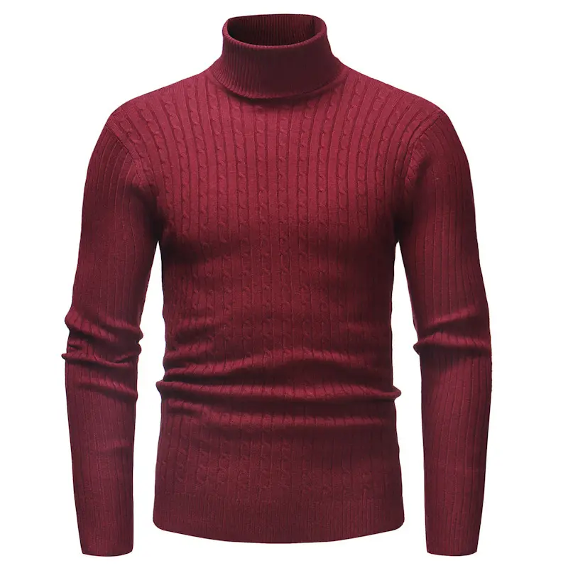 Men's White Striped Turtleneck Sweater M012 - Image 2