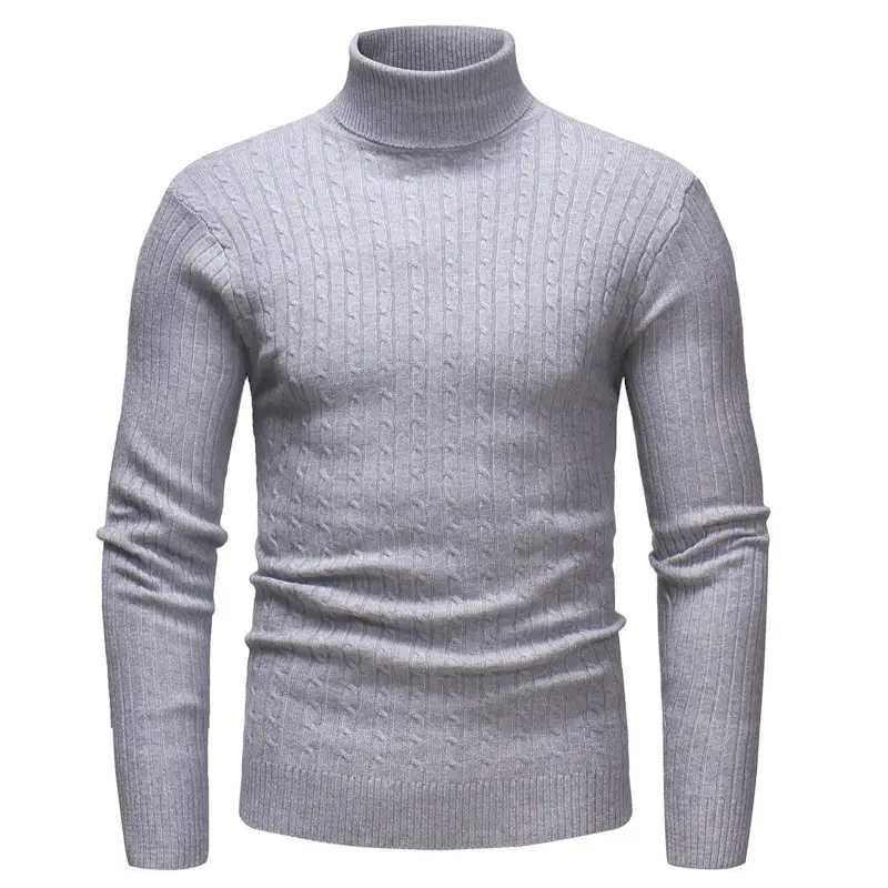 Men's White Striped Turtleneck Sweater M012 - Image 4