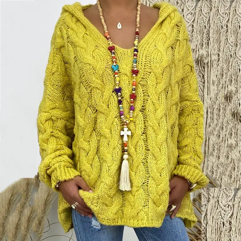 Women's Long Sleeve V-Neck Knitted Sweater Brown - Image 2