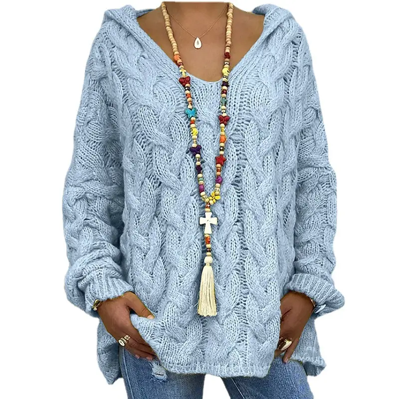 Women's Long Sleeve V-Neck Knitted Sweater Brown - Image 25