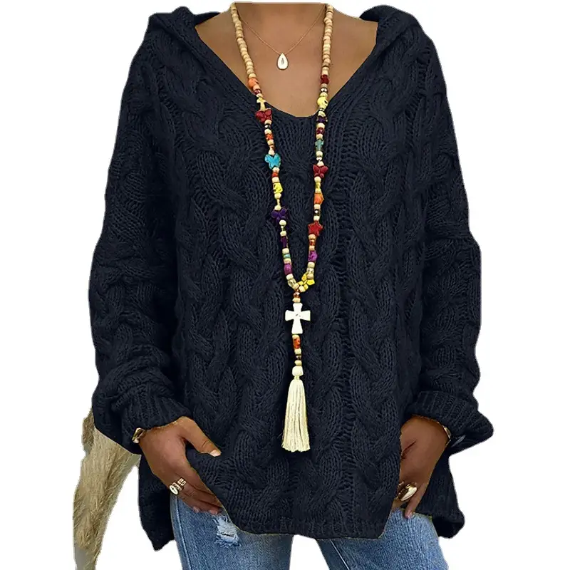 Women's Long Sleeve V-Neck Knitted Sweater Brown - Image 27