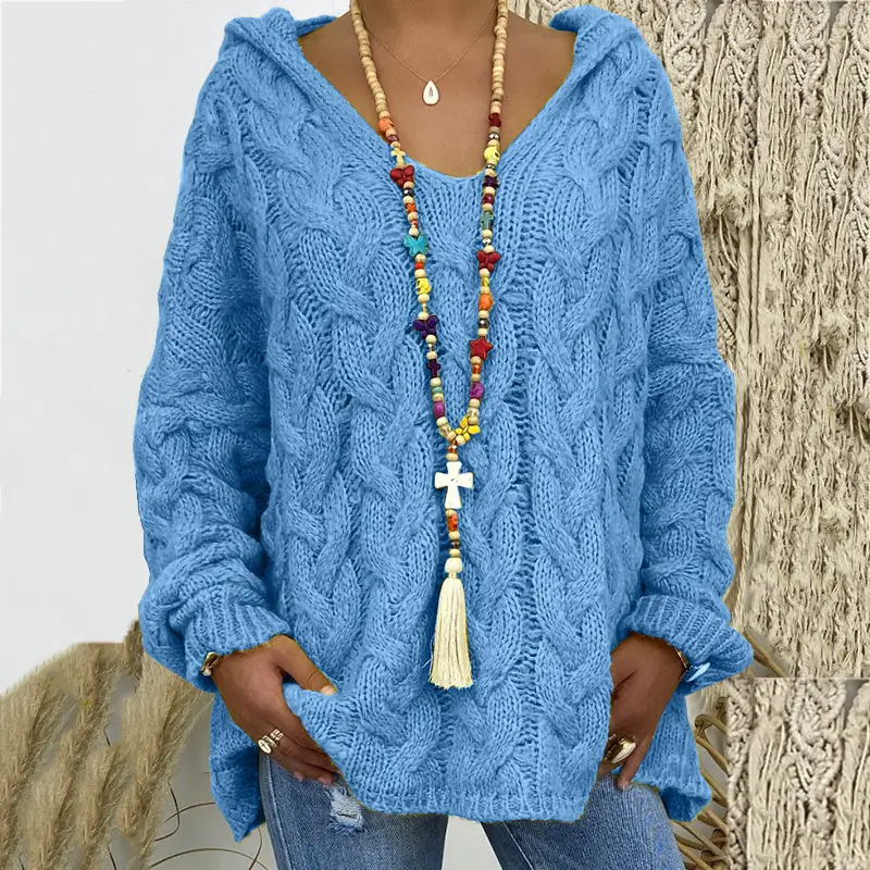 Women's Long Sleeve V-Neck Knitted Sweater Brown - Image 12