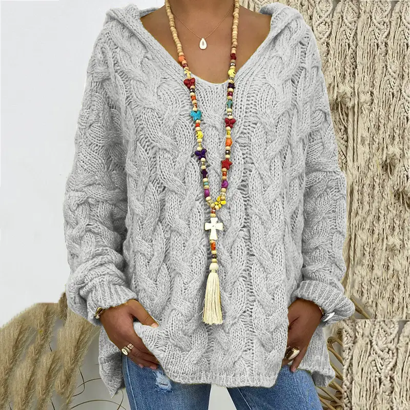 Women's Long Sleeve V-Neck Knitted Sweater Brown - Image 13