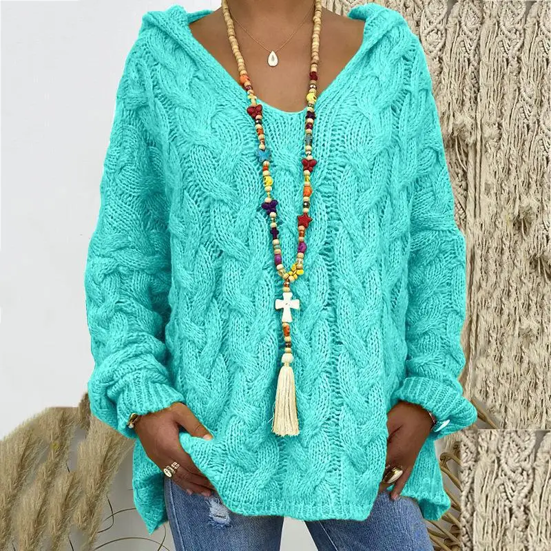 Women's Long Sleeve V-Neck Knitted Sweater Brown - Image 14