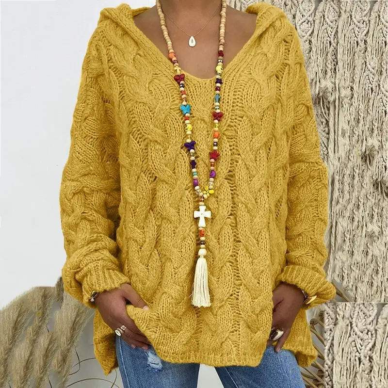 Women's Long Sleeve V-Neck Knitted Sweater Brown - Image 15
