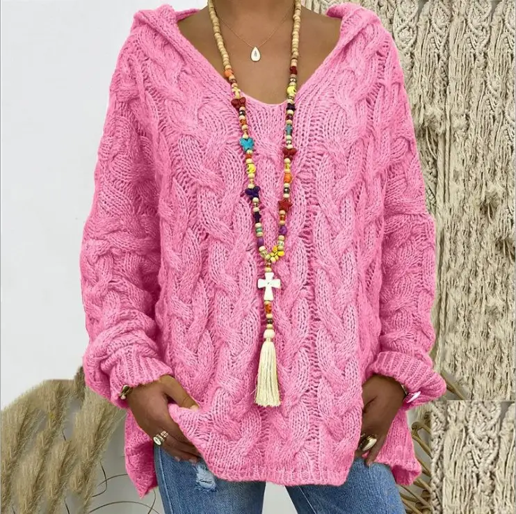 Women's Long Sleeve V-Neck Knitted Sweater Brown - Image 16