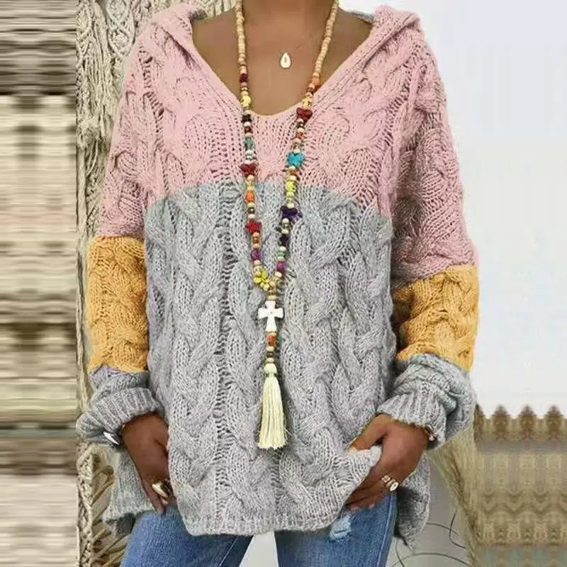 Women's Long Sleeve V-Neck Knitted Sweater Brown - Image 19